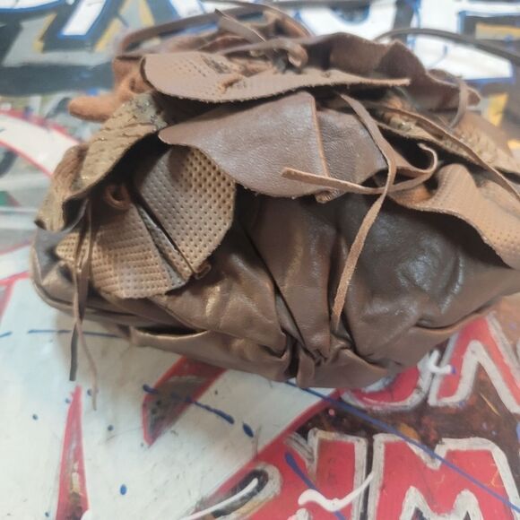 Brown Leather Ruffle Handbag Boho Chic Floral Accent Purse, Vintage-inspired - Picture 6 of 12